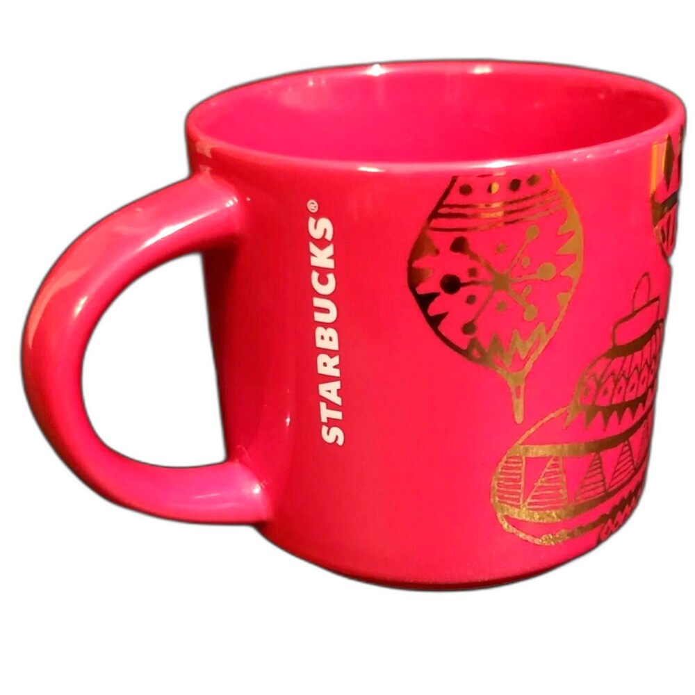 STARBUCKS CHRISTMAS ORNAMENT Coffee Mug Red & Gold 2015